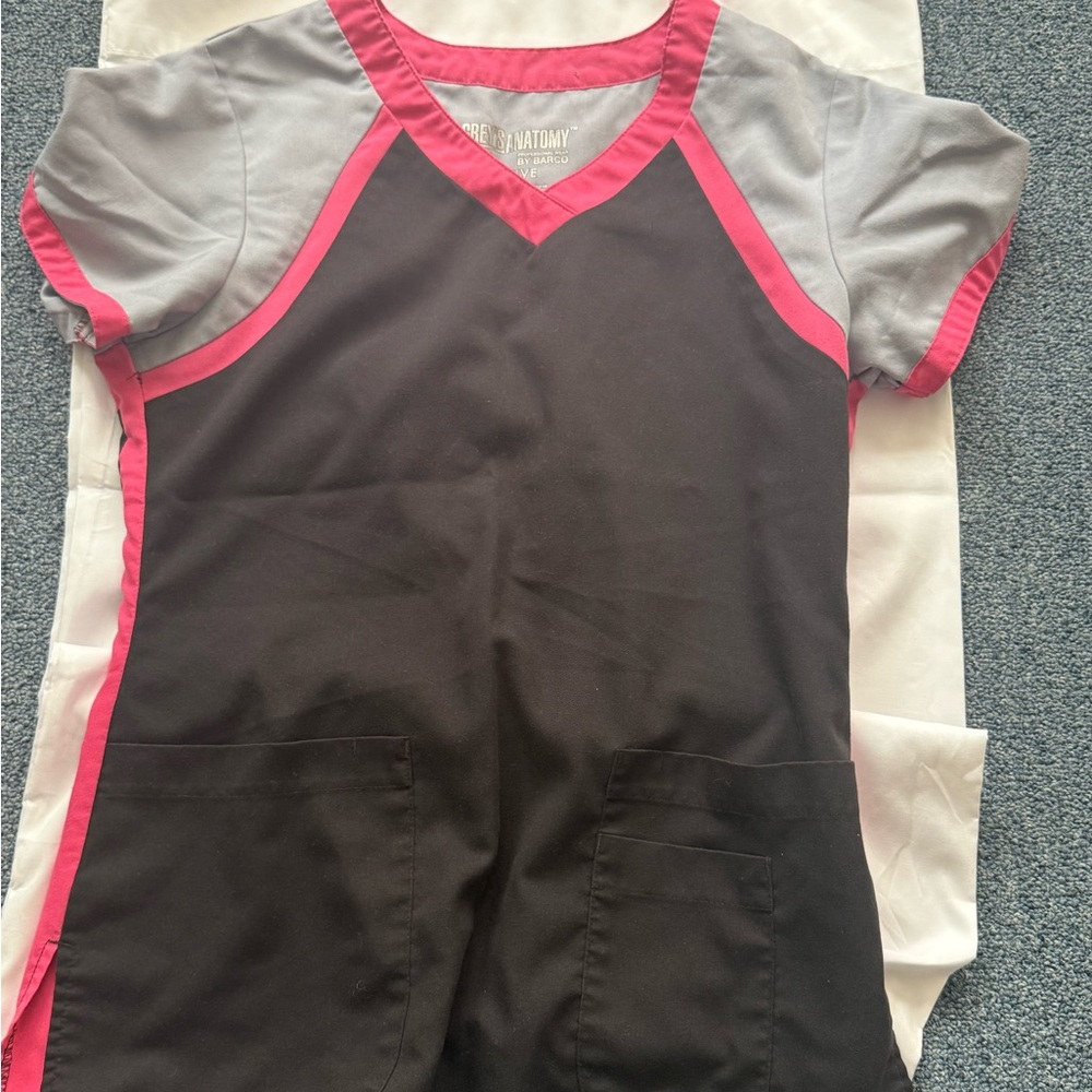 Grey's Anatomy Black and Pink Scrub Top